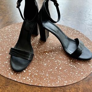 Napoleon Perdis Black Leather Ankle-Strap Block Heels